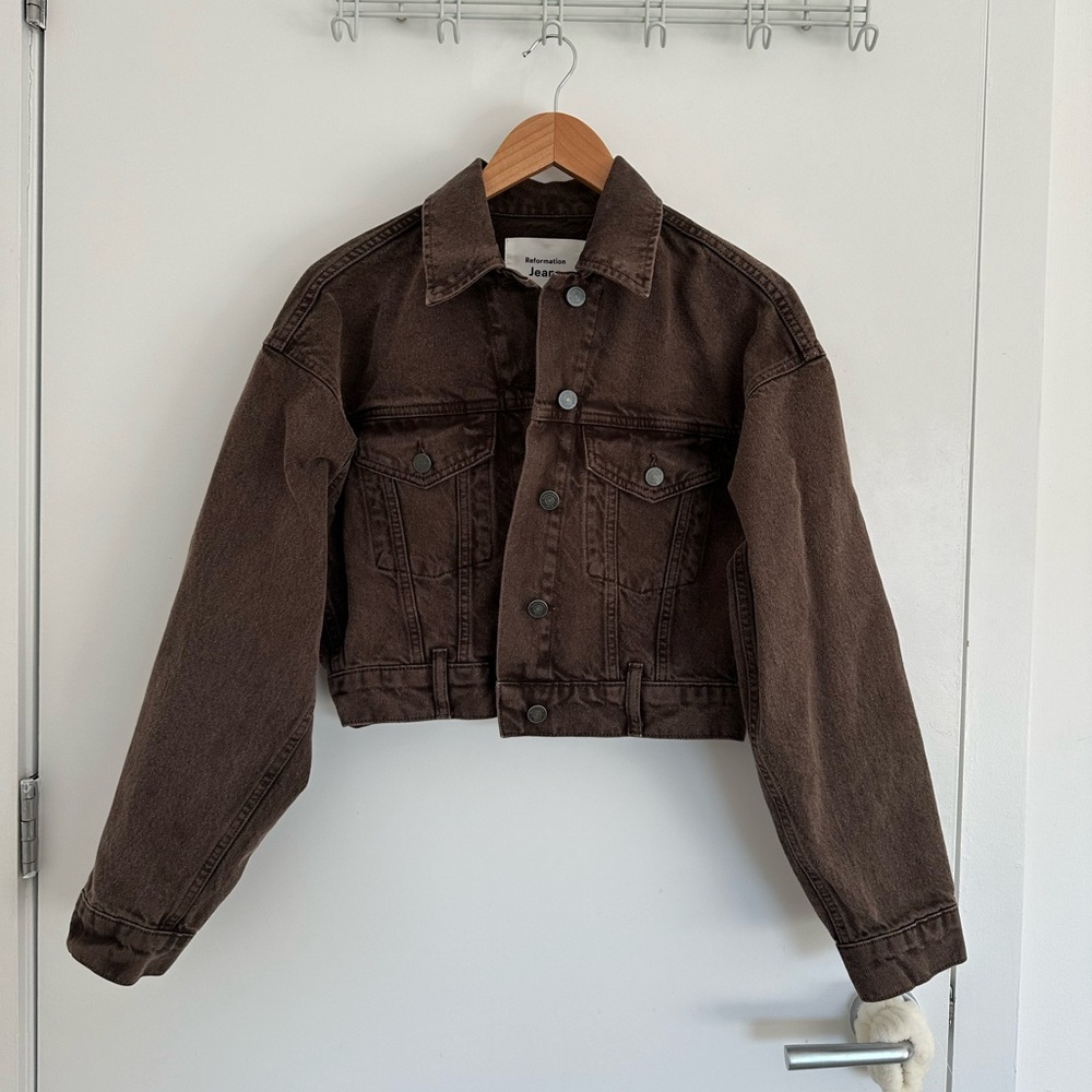 Brown Jori cropped reformation Jean jacket